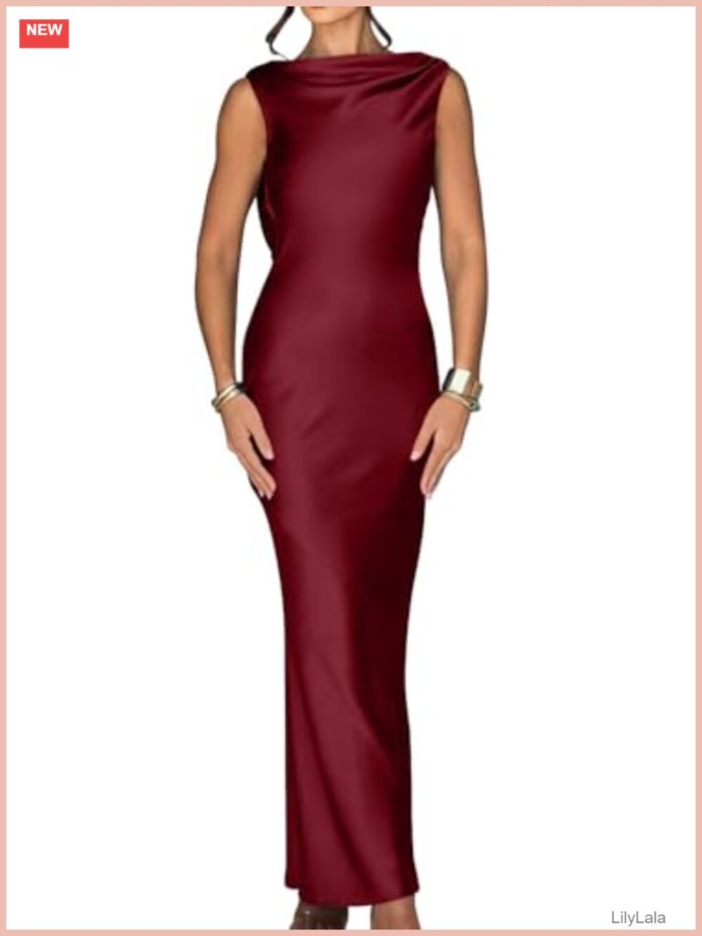 Sleeveless High Neck Satin Maxi Formal Wedding Guest Dress